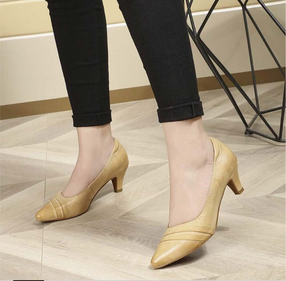Mona flying Handmade Shipskin Apricot Leather Comfort Pumps Minimalist Read